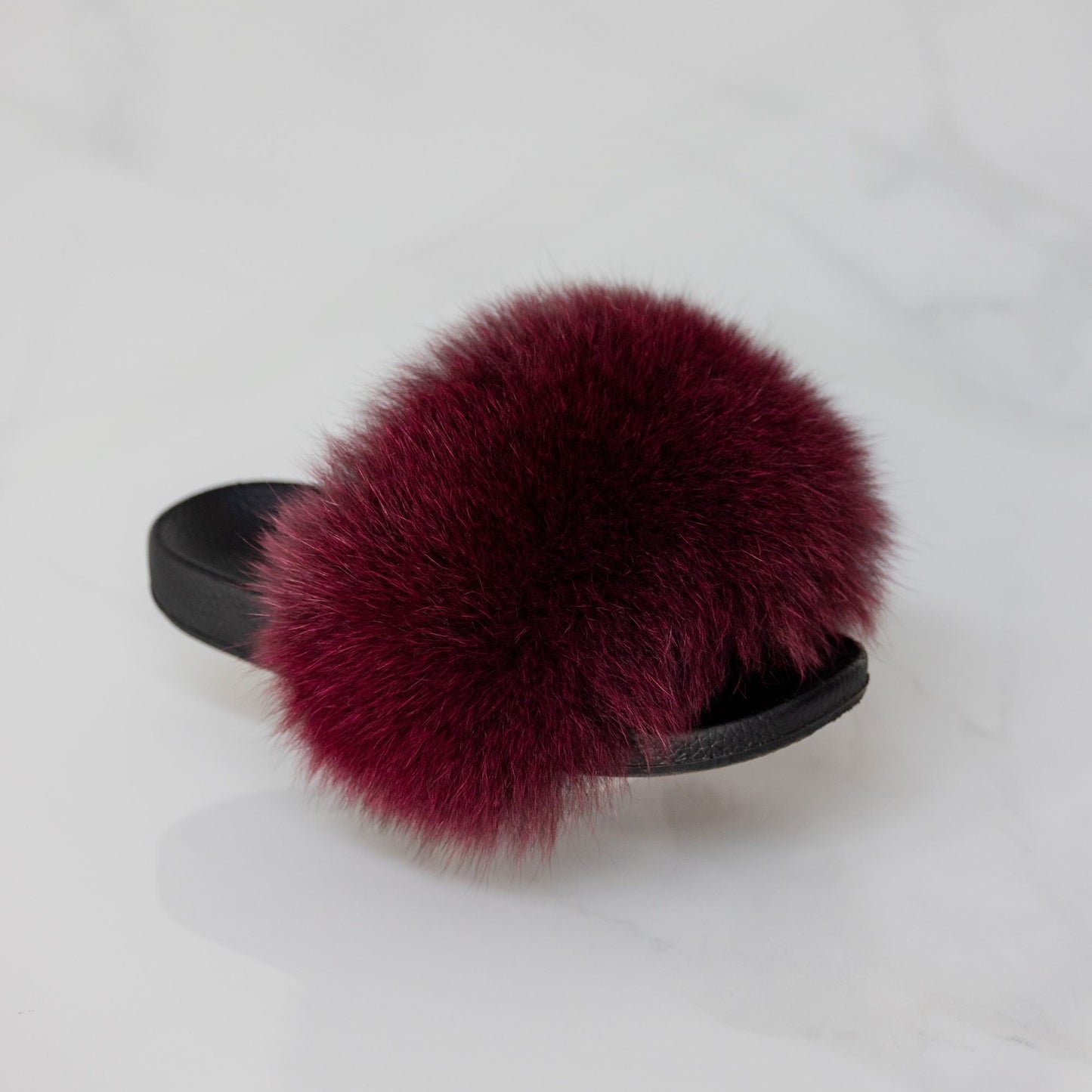 Sandales en fourrure rouge bordeaux – Sandales Luxe femme fait main