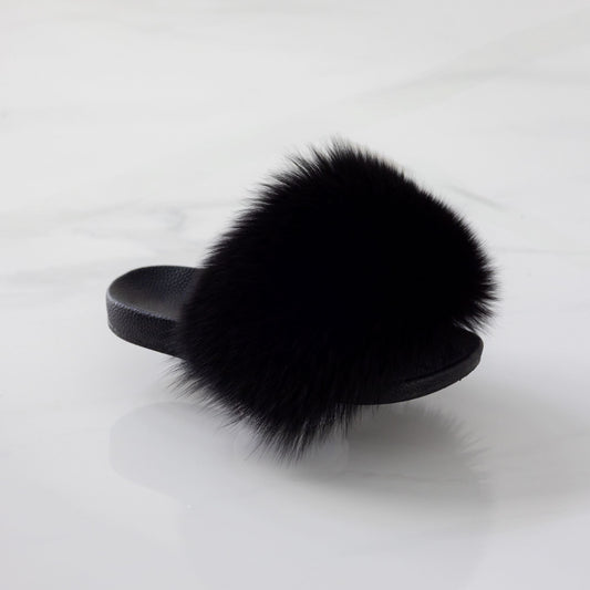 Sandales en fourrure noir ébène – Sandales Luxe femme fait main